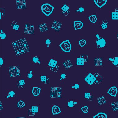 Bingo kartını, raketi, satranç ve oyun zarlarını pürüzsüz bir kalıba göre ayarla. Vektör