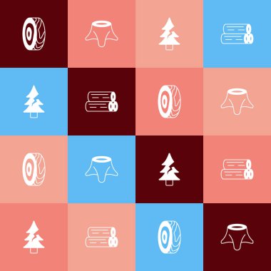 Pop Art Tree halkaları, kütük ve tahta kütük simgesini ayarla. Vektör