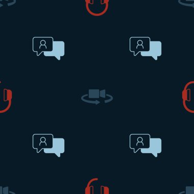 Kulaklıkları ayarla, 360 derecelik görüş açısı ve kusursuz şablon üzerine konuşma balonu sohbeti. Vektör