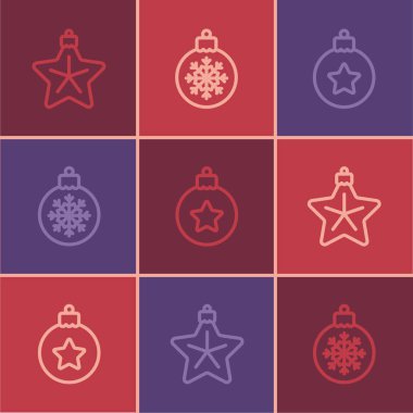 Çizgi çizgisi, Noel yıldızı, top ve ikon. Vektör