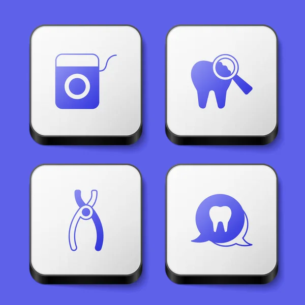 Set Zahnseide Gebrochener Zahn Zange Und Zahnsymbol Weiße Quadratische Taste — Stockvektor