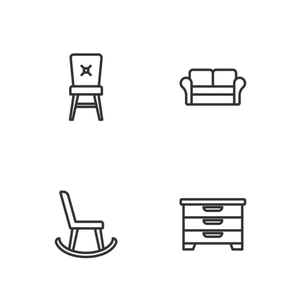 设置线抽屉 扶手椅 椅子和沙发图标的胸 — 图库矢量图片
