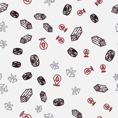 Ağaç halkaları, tahta kiriş, balta ve ormanın yerini kusursuz bir şekilde ayarlayın. Vektör