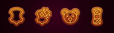 Sıra Deri, peluş oyuncak ve iplik. Parlayan neon ikonu. Vektör