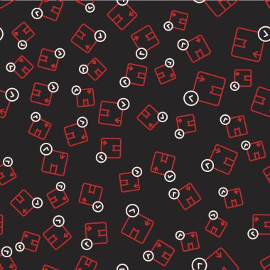 Çizgi karton kutu simgesi siyah arkaplanda izole edilmiş kusursuz desen. Kutu, paket, paket işareti. Teslimat ve ambalaj. Vektör