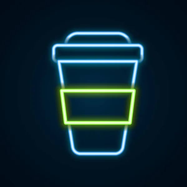 Glowing Neon Line Coffee Cup Icon Isolated Black Background Colorful — Stock Vector