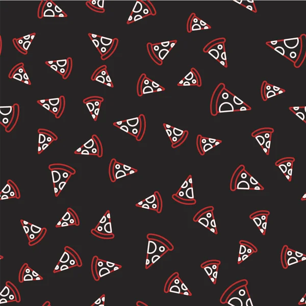 Линия Кусок Иконки Пиццы Изолирован Плавный Узор Черном Фоне Меню — стоковый вектор