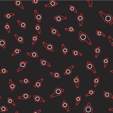 Line Whistle simgesi siyah arkaplanda izole edilmiş kusursuz desen. Hakem sembolü. Spor ve spor burcu. Vektör