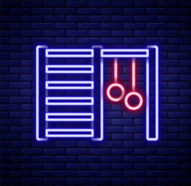 Parlayan neon çizgisi, duvardaki tuğla duvarda izole edilmiş İsveç duvar ikonu. İsveç merdivenleri. Renkli taslak konsepti. Vektör