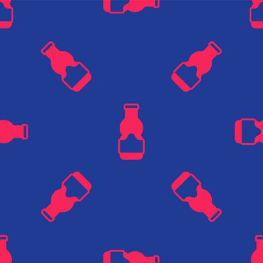 Kırmızı sos şişesi ikonu mavi arka planda izole edilmiş pürüzsüz desen. Ketçap, hardal ve fast food için soslu mayonez şişeleri. Vektör