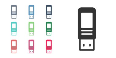 Siyah USB flash disk simgesi beyaz arkaplanda izole edildi. Simgeleri renklendirin. Vektör