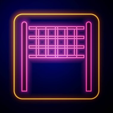 Parlayan neon voleybol ağı simgesi siyah arkaplanda izole edildi. Vektör