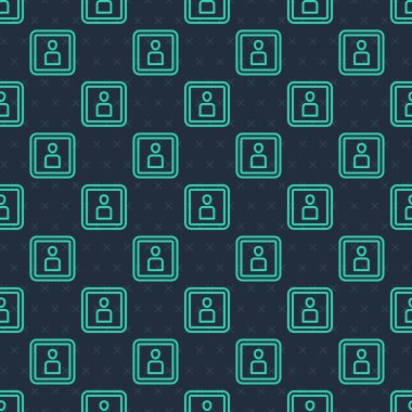 Yeşil çizgi Görüntü simgesini mavi arkaplanda izole edilmiş şekilde oynat. Film şeridi tabelası. Vektör