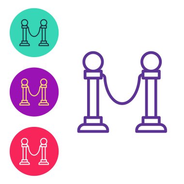 İp engeli simgesini beyaz arkaplanda izole et. VIP etkinliği, lüks kutlama. Ünlüler partisi girişi. Simgeleri renklendirin. Vektör