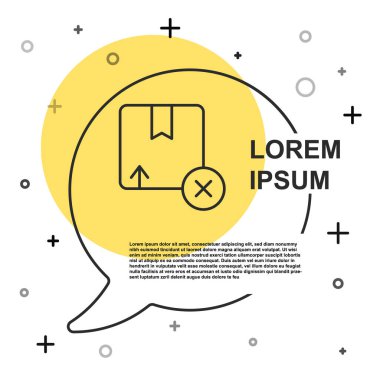 Siyah çizgi karton kutu simgesi beyaz arkaplanda izole edildi. Kutu, paket, paket işareti. Teslimat ve ambalaj. Rastgele dinamik şekiller. Vektör