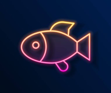 Parlayan neon hattı. Siyah zemin üzerinde balık simgesi izole edildi. Vektör