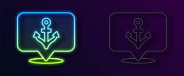 Parlayan neon hattı Anchor simgesi siyah arkaplanda izole edildi. Vektör