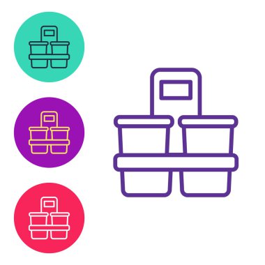 Kahve fincanını beyaz arka planda izole edilmiş bir ikona ayarla. Simgeleri renklendirin. Vektör