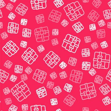 Hediye simgesi olarak beyaz çizgi kitabı kırmızı arka planda izole edilmiş kusursuz desen. Vektör