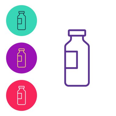 Beyaz arkaplanda izole edilmiş bir şişe su ikonu hattı oluştur. Soda su içme tabelası. Simgeleri renklendirin. Vektör