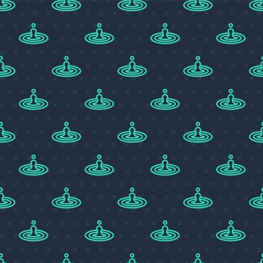 Yeşil çizgi su damlası ikonu mavi arkaplanda izole edilmiş kusursuz desen. Vektör