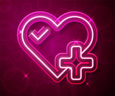 Parlayan neon çizgisi kalp atış hızı simgesi kırmızı arkaplanda izole edildi. Kalp atışı işareti. Kalp atışı ikonu. Kardiyogram simgesi. Vektör