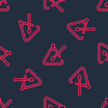 Kırmızı çizgi üçgeni müzik aleti simgesi siyah arkaplanda izole edilmiş. Vektör