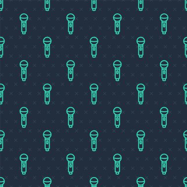 Yeşil çizgi mikrofon simgesi mavi arka planda kusursuz desen izole etti. Radyodaki mikrofondan. Sözcü işareti. Vektör