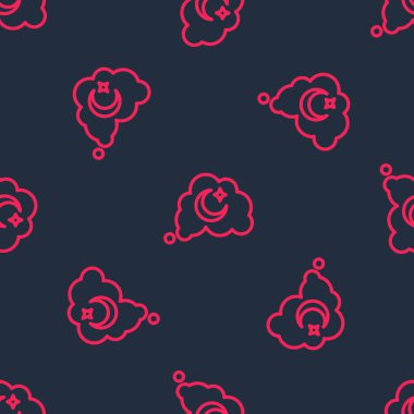 Kırmızı çizgi rüya simgesi siyah arkaplanda izole edilmiş kusursuz desen. Uyku, dinlenme, rüya kavramı. Dinlenmek ve rahatlamak için. Vektör