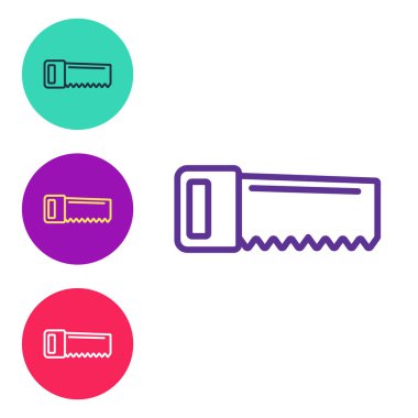 Çizgi El, beyaz arkaplanda izole edilmiş bir simge gördü. Simgeleri renklendirin. Vektör