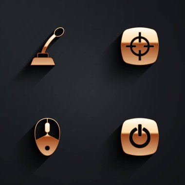 Mikrofon, Hedef Spor, Bilgisayar faresi ve uzun gölgeli Güç düğmesi simgesini ayarla. Vektör