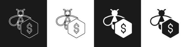 Set Venta Abejas Icono Aislado Sobre Fondo Blanco Negro Dulce — Vector de stock