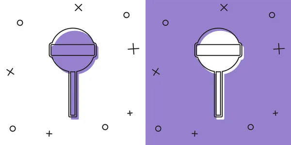 Установите Значок Lollipop Изолированный Белом Фиолетовом Фоне Еда Восхитительный Символ — стоковый вектор