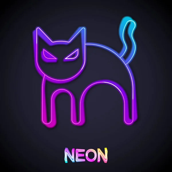 Zářící Neonová Čára Ikona Černé Kočky Izolovaná Černém Pozadí Šťastný — Stockový vektor