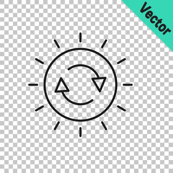 Schwarze Linie Solarpaneel Symbol Isoliert Auf Transparentem Hintergrund Sonne Mit — Stockvektor