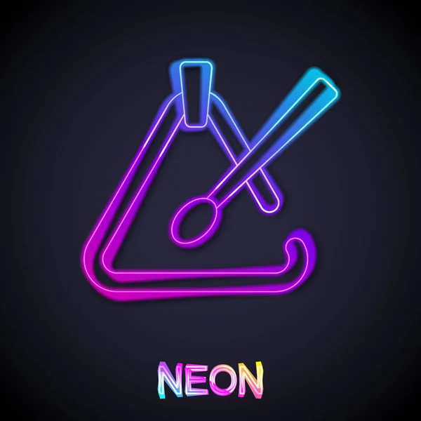 Glowing Neon Line Triangle Musical Instrument Icon Isolated Black Background — Stock Vector