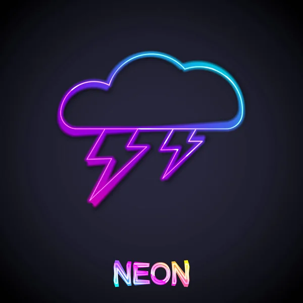 Glowing Neon Line Storm Icon Isolated Black Background Cloud Lightning — Stock Vector