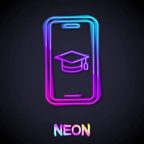 Linea Neon Incandescente Tappo Graduato Sull Icona Dello Smartphone Sullo — Vettoriale Stock