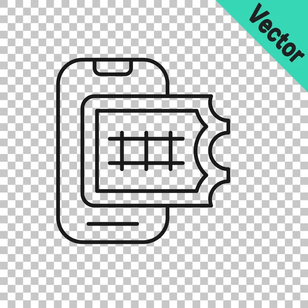 Schwarze Linie Online Ticketbuchung Und Kauf App Schnittstelle Symbol Isoliert — Stockvektor