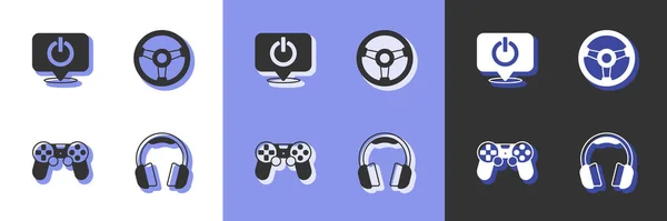 Set Headphones Power Button Game Controller Joystick Racing Simulator Icon — Stock Vector