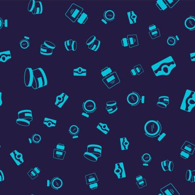 Krem ya da losyon kozmetik tüpü, Sivilce, Parfüm ve Yuvarlak makyaj aynasını pürüzsüz desene ayarlayın. Vektör