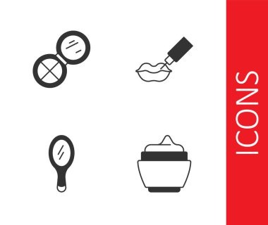 Krem veya losyon kozmetik tüpü, aynalı makyaj tozu, El ve Dudak büyütme ikonu. Vektör