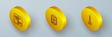 Isometric hattı çapraz bulmacasını, masa futbolunu ve Dart ok simgesini ayarla. Vektör