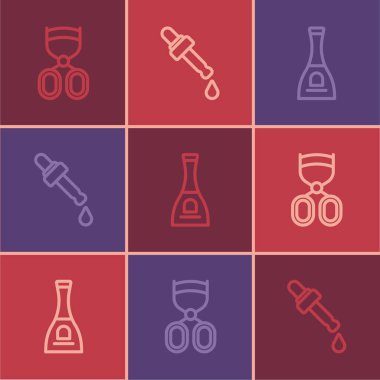 Kirpik bigudi, bir şişe tırnak cilası ve yağ ikonlu Pipette. Vektör