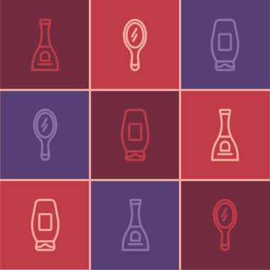 Tırnak cilası, şampuan ve el aynası ikonu. Vektör