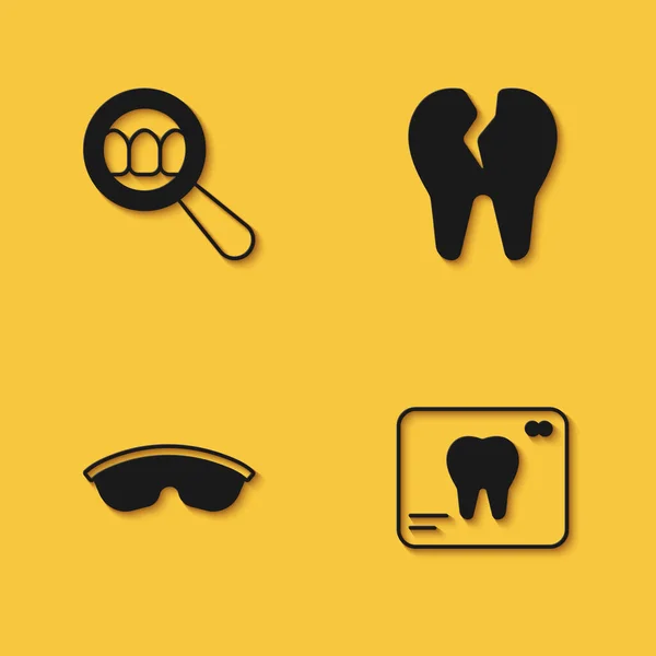 Set Búsqueda Dental Rayos Diente Gafas Seguridad Icono Roto Con — Archivo Imágenes Vectoriales