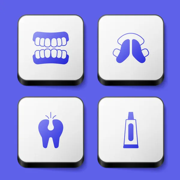 Set Zahnersatz Modell Zahnplatte Gebrochene Und Tube Zahnpasta Symbol Weiße — Stockvektor