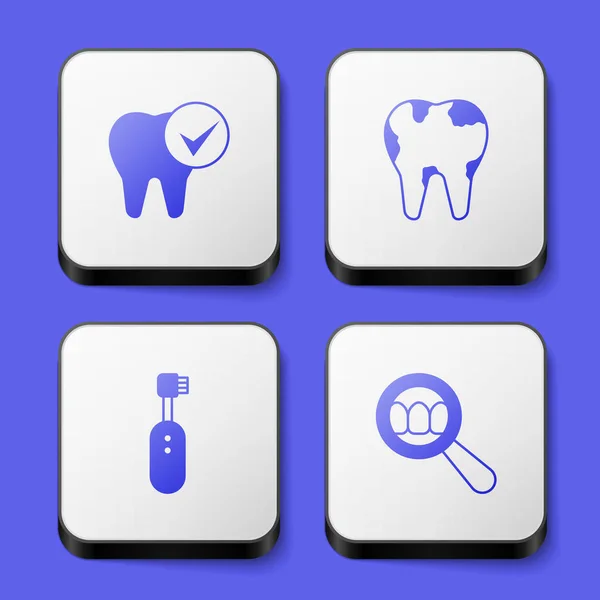 Set Tooth Broken Tooth Electric Toothbrush Dental Search Icon White — Stock Vector