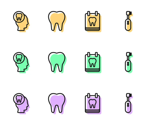 Set Line Calendar Tooth Toothache Electric Toothbrush Icon Vector — Stock Vector