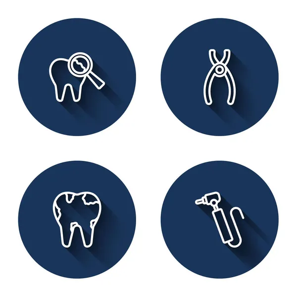 Ustaw Linię Złamany Ząb Szczypce Dentystyczne Wiertarka Zębów Długim Cieniem — Wektor stockowy